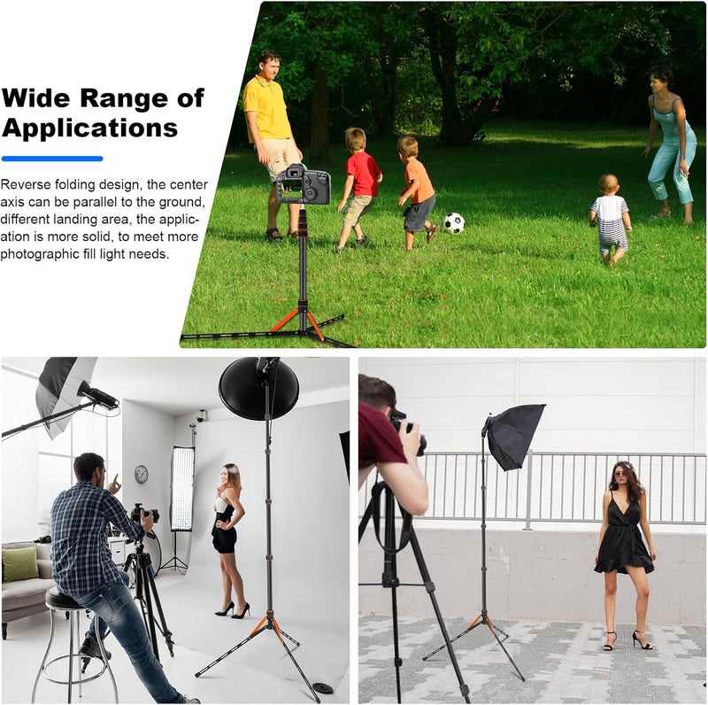 soonpho Portable Light Stand Adjustable 7ft Carbon Fiber Lighting Tripod Stand with 180° Reversible Leg Tripod Light Photography Maximum Height of 86.5”/220cm for Flash Softboxes Camera - Image 3